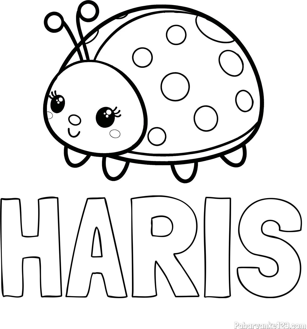 Pobarvanka imena HARIS in pobarvanka ljubke pikapolonice