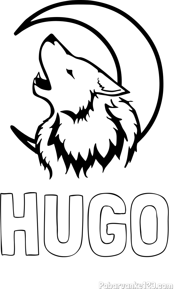 Pobarvanka imena HUGO in pobarvanka volk in lune