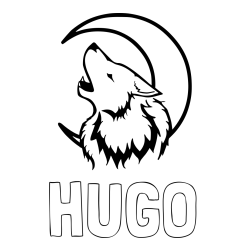 Online izdelana pobarvanka - Pobarvanka imena HUGO in pobarvanka volk in lune