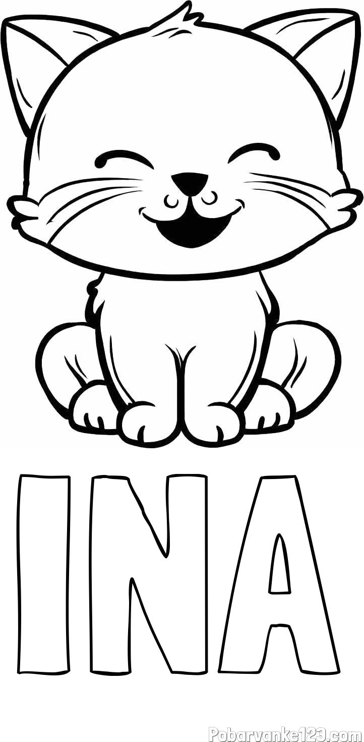 Pobarvanka imena INA in pobarvanka prikupne mačke