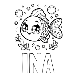 Online izdelana pobarvanka - Pobarvanka imena INA in pobarvanka prisrčne ribice