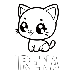 Online izdelana pobarvanka - Pobarvanka imena IRENA in pobarvnaka ljubke muce v anime slogu