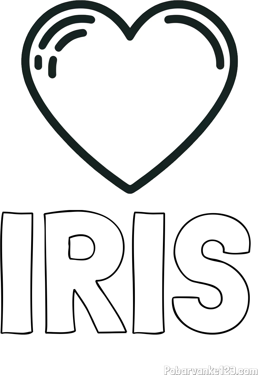 Pobarvanka imena IRIS in pobarvanka lepega srčka