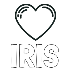 Online izdelana pobarvanka - Pobarvanka imena IRIS in pobarvanka lepega srčka