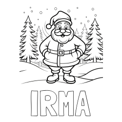 Online izdelana pobarvanka - Pobarvanka imena IRMA in pobarvanka Božička v gozdu