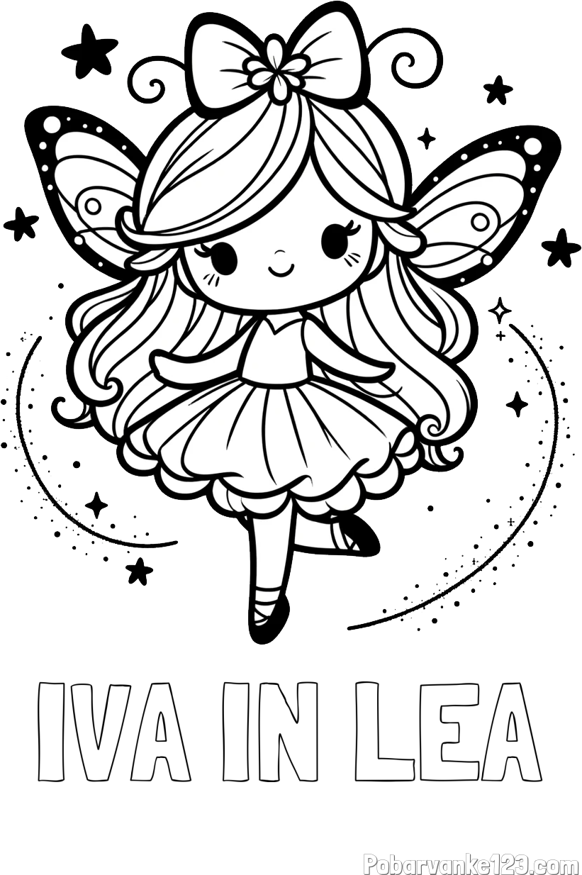 Pobarvanka imena IVA IN LEA in ljubka čarobna vila
