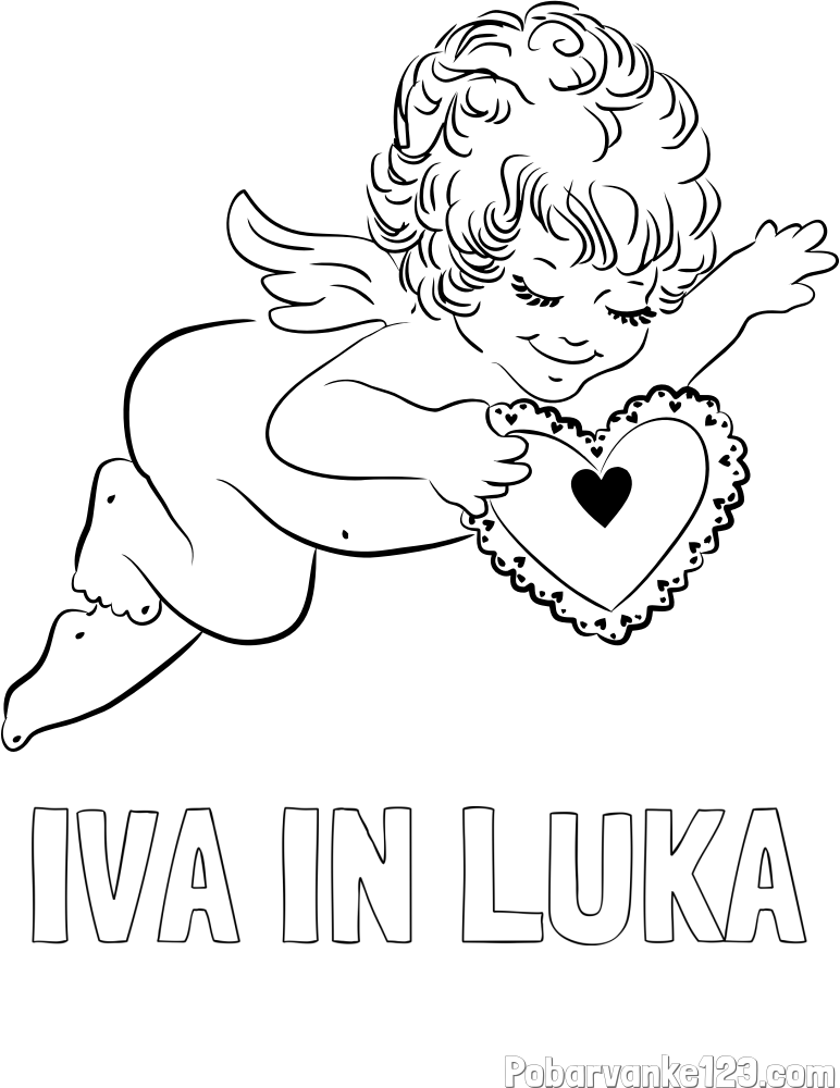 Pobarvanka imena IVA IN LUKA in pobarvanka angela s srčkom