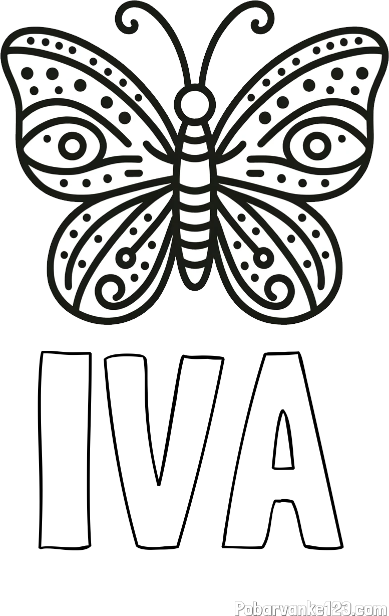 Pobarvanka imena IVA in preprosta pobarvanka metulja
