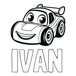 Online izdelana pobarvanka - Pobarvanka imena IVAN in pobarvanka otroškega avtomobila