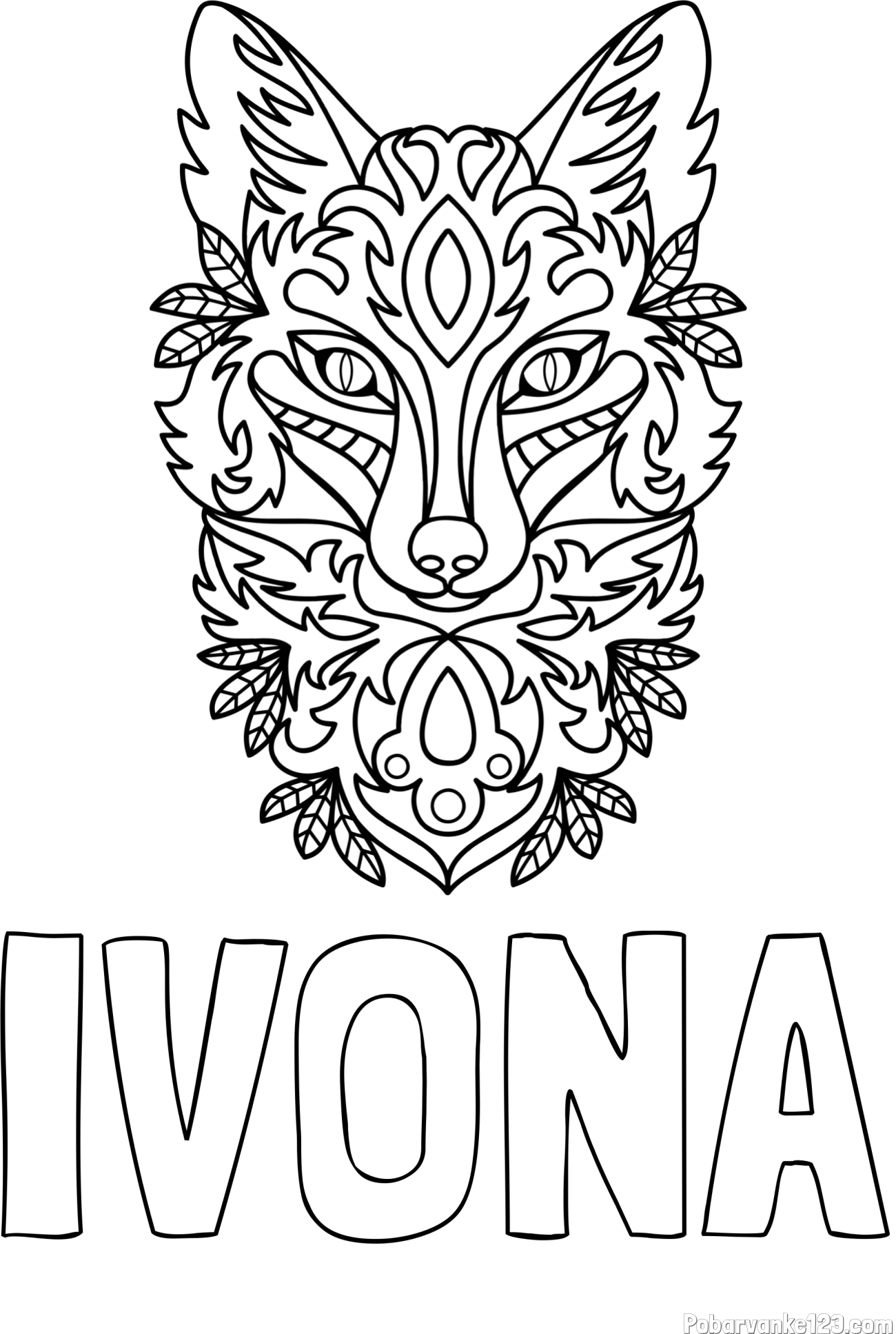 Pobarvanka imena IVONA in pobarvanka volka - mandale