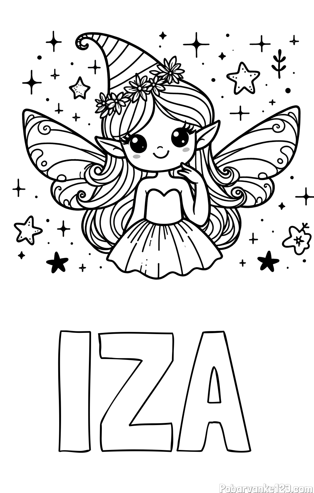 Pobarvanka imena IZA in pobarvanka ljubke in nasmejane vile