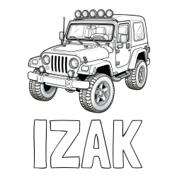 Online izdelana pobarvanka - Pobarvanka imena IZAK in pobarvanka džipa