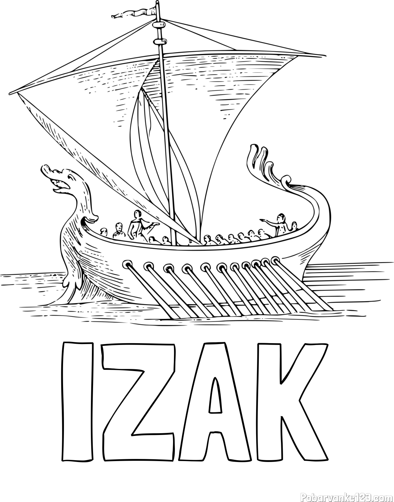 Pobarvanka imena IZAK in pobarvanka stare bojne ladje - galeje