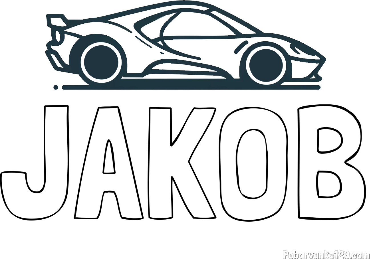 Pobarvanka imena JAKOB in otroška pobarvanka dirkalnega avtomobila