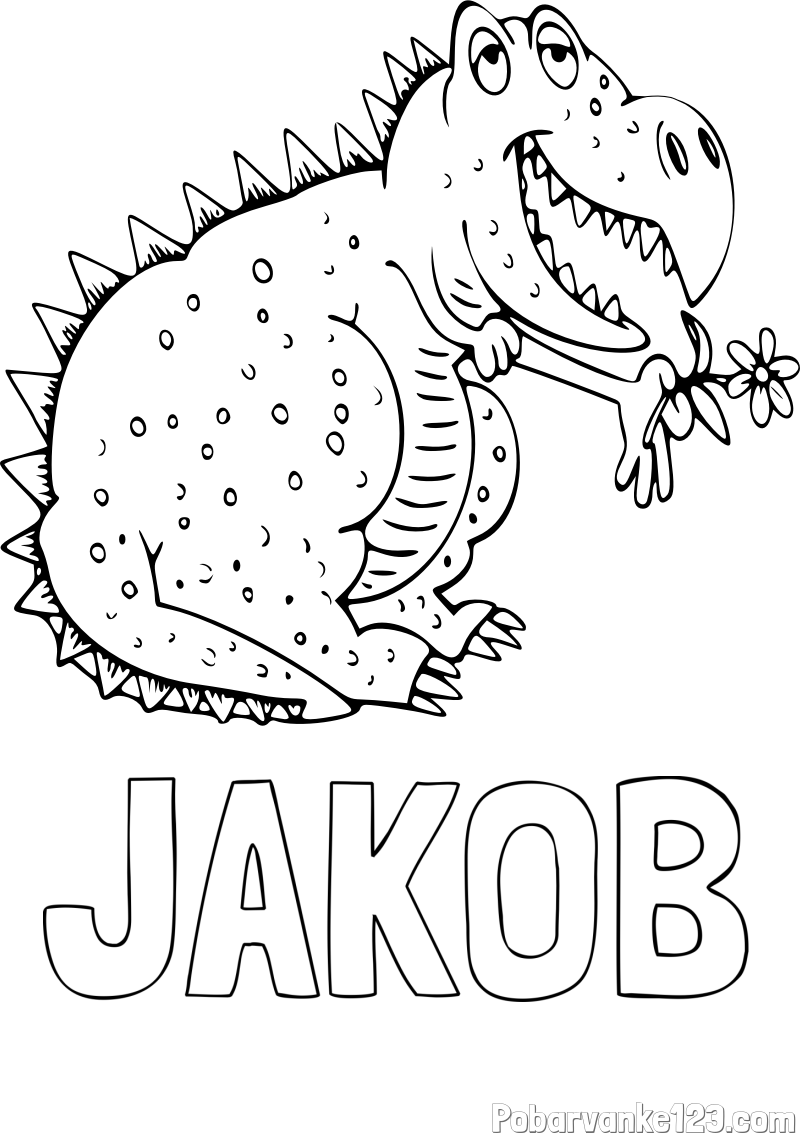 Pobarvanka imena JAKOB in pobarvanka veselega dinozavra