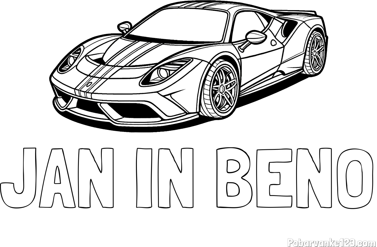 Pobarvanka imena JAN IN BENO in pobarvanka čudovitega športnega avtomobila