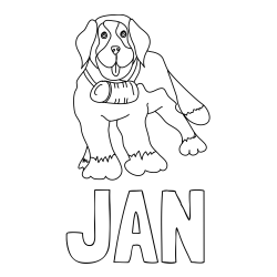 Online izdelana pobarvanka - Pobarvanka imena JAN in pobarvanka velikega psa
