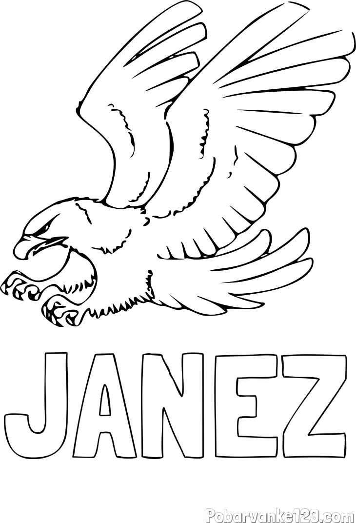 Pobarvanka imena JANEZ in pobarvanka orla v napadu