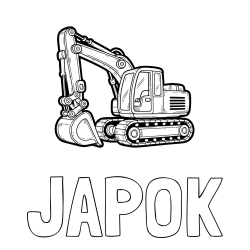 Online izdelana pobarvanka - Pobarvanka imena JAPOK in pobarvanka velikega delovnega stroja - bagra