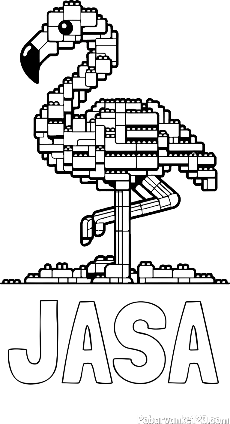 Pobarvanka imena JAŠA in pobarvanka flaminga sestavljenega iz LEGO kock