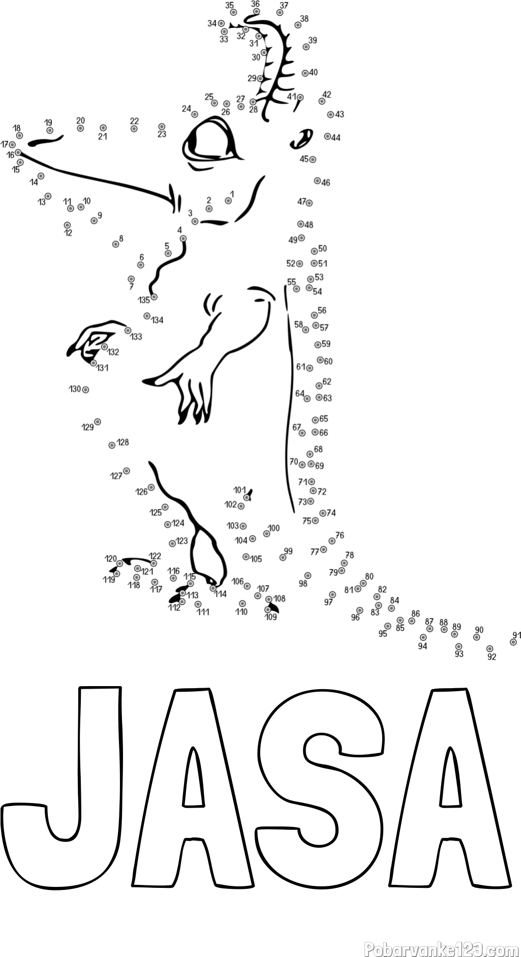 Pobarvanka imena JAŠA in pobarvanka pošasti - poveži številke