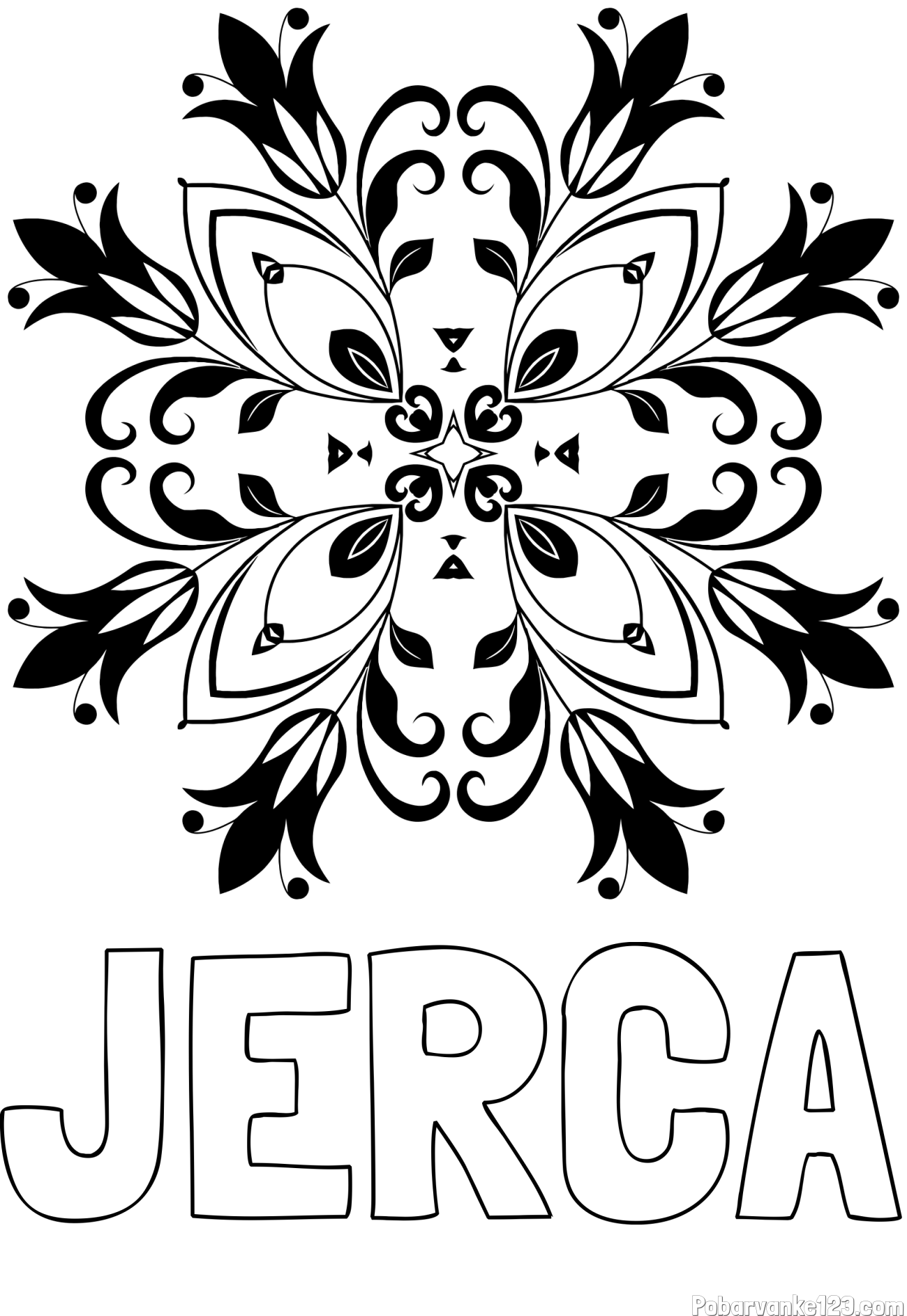 Pobarvanka imena JERCA in pobarvanka mandale (cvetovi)