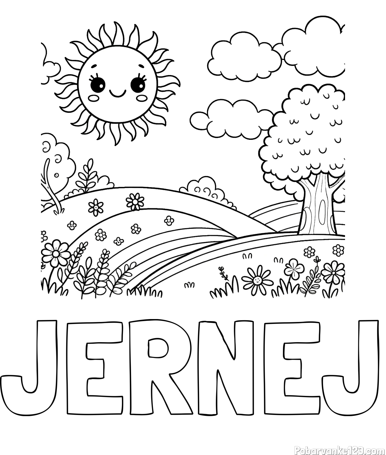 Pobarvanka imena JERNEJ in otroška pobarvanka narave