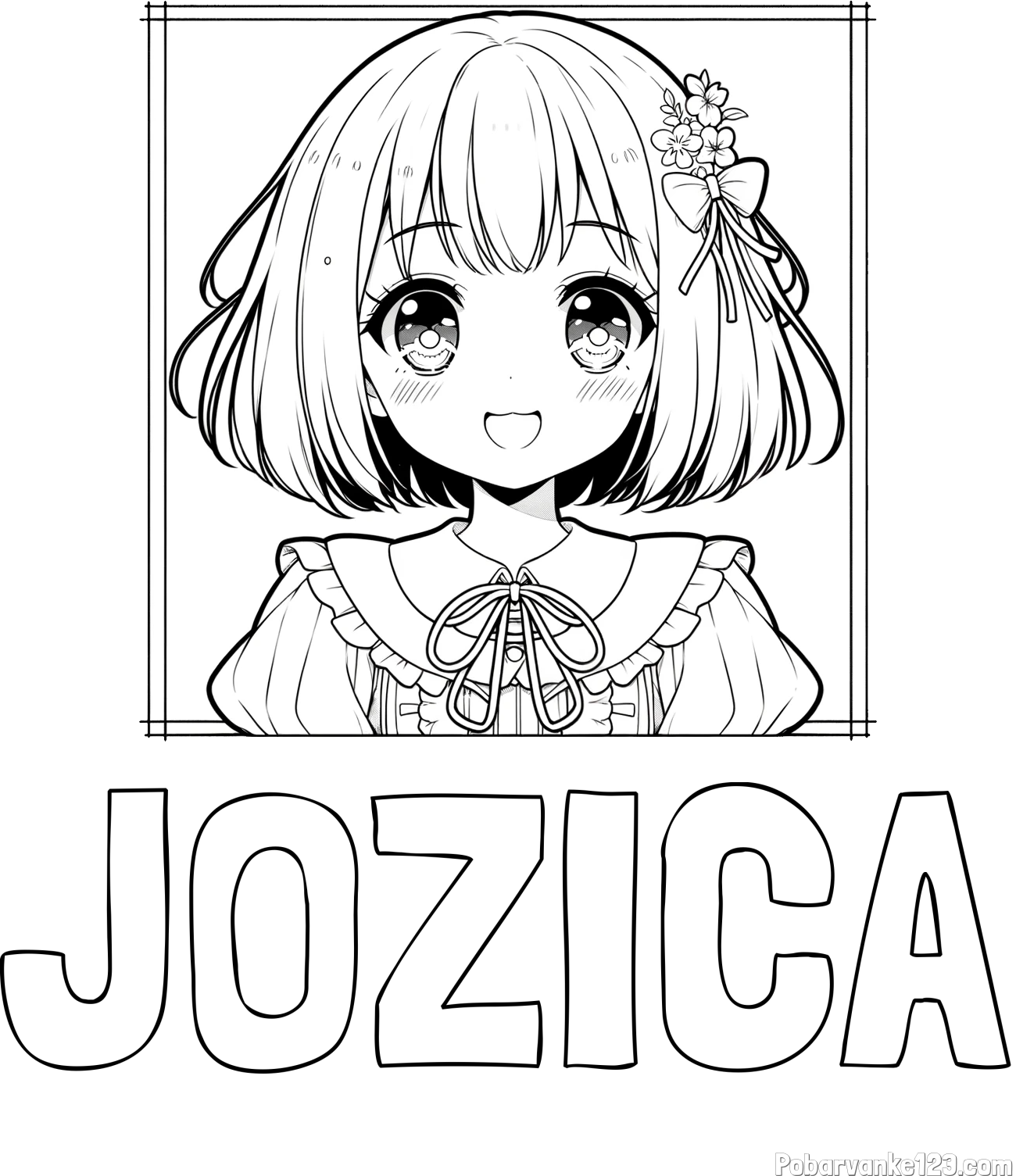 Pobarvanka imena JOŽICA in pobarvanka ljubke punčke v anime slogu