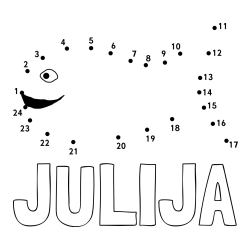 Online izdelana pobarvanka - Pobarvanka imena JULIJA in pobarvanka ribe - poveži številke