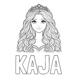 Online izdelana pobarvanka - Pobarvanka imena KAJA in pobarvanka ljubke princese z bujnimi lasmi
