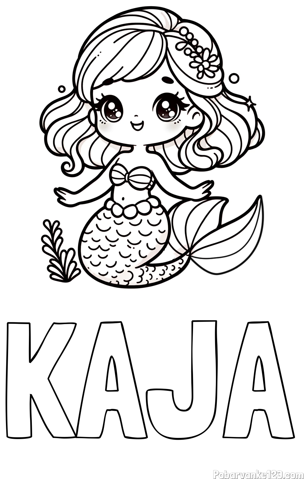Pobarvanka imena KAJA in pobarvanka simpatične morske deklice