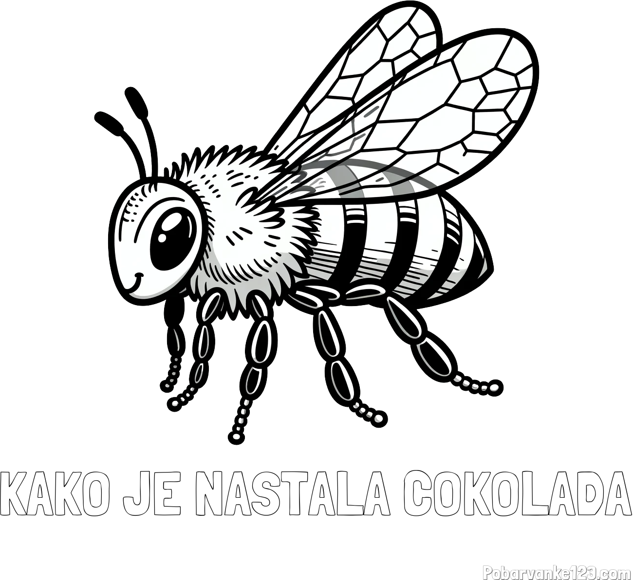 Pobarvanka imena KAKO JE NASTALA ČOKOLADA in otroška pobarvanka čebele (realistična)