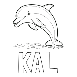 Online izdelana pobarvanka - Pobarvanka imena KAL in otroška pobarvanka nasmejanega delfina v skoku