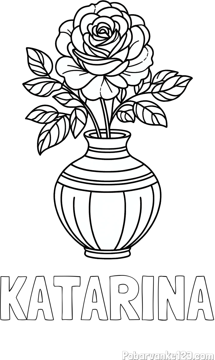 Pobarvanka imena KATARINA in pobarvanka vrtnice v vazi
