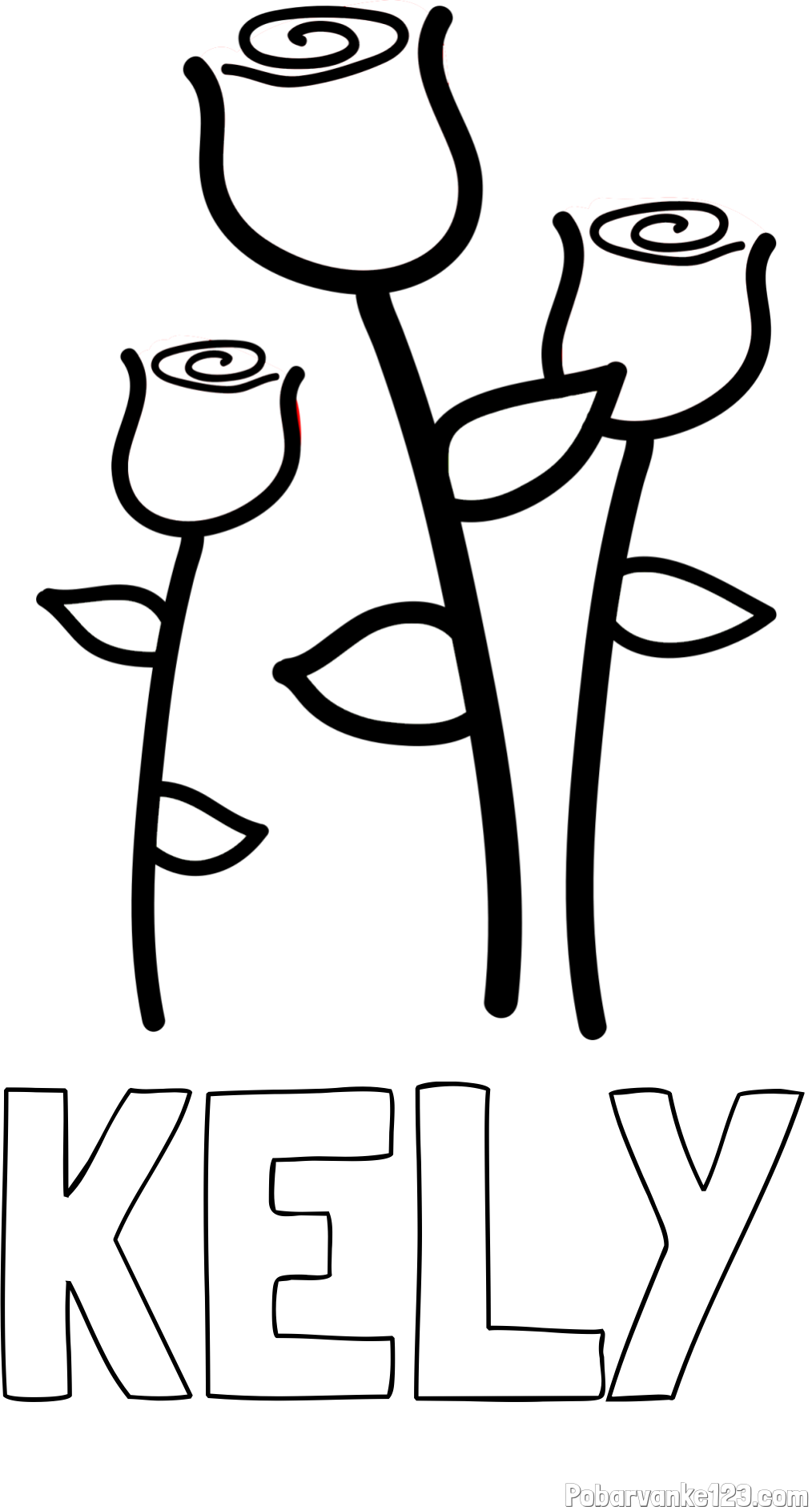 Pobarvanka imena KELY in pobarvanka treh vrtnic