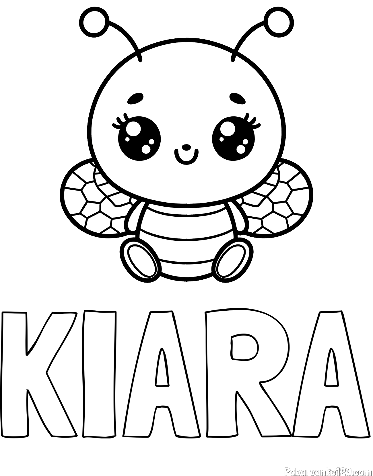 Pobarvanka imena KIARA in otroška pobarvanka ljubke čebele