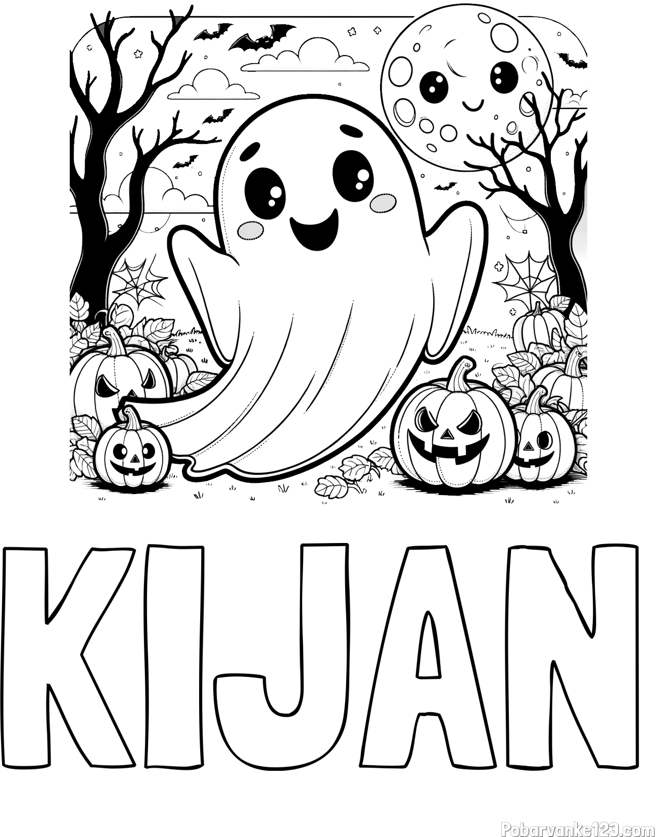 Pobarvanka imena KIJAN in pobarvanka ljubkega duhca in buč za noč čarovnic