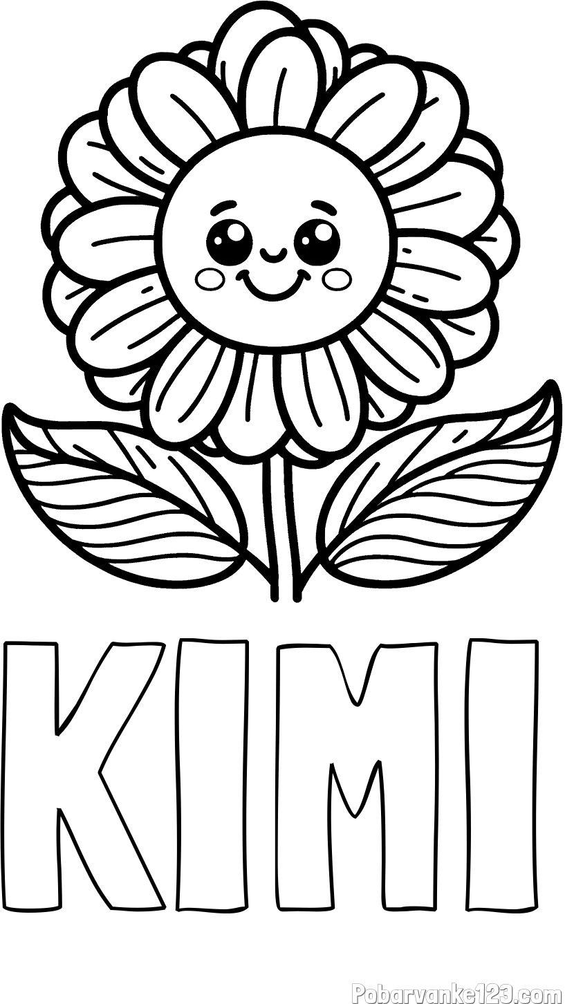 Pobarvanka imena KIMI in pobarvanka ljubke in nasmejane rože