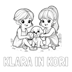 Online izdelana pobarvanka - Pobarvanka imena KLARA IN KORI in pobarvanka prijateljic s kužkom