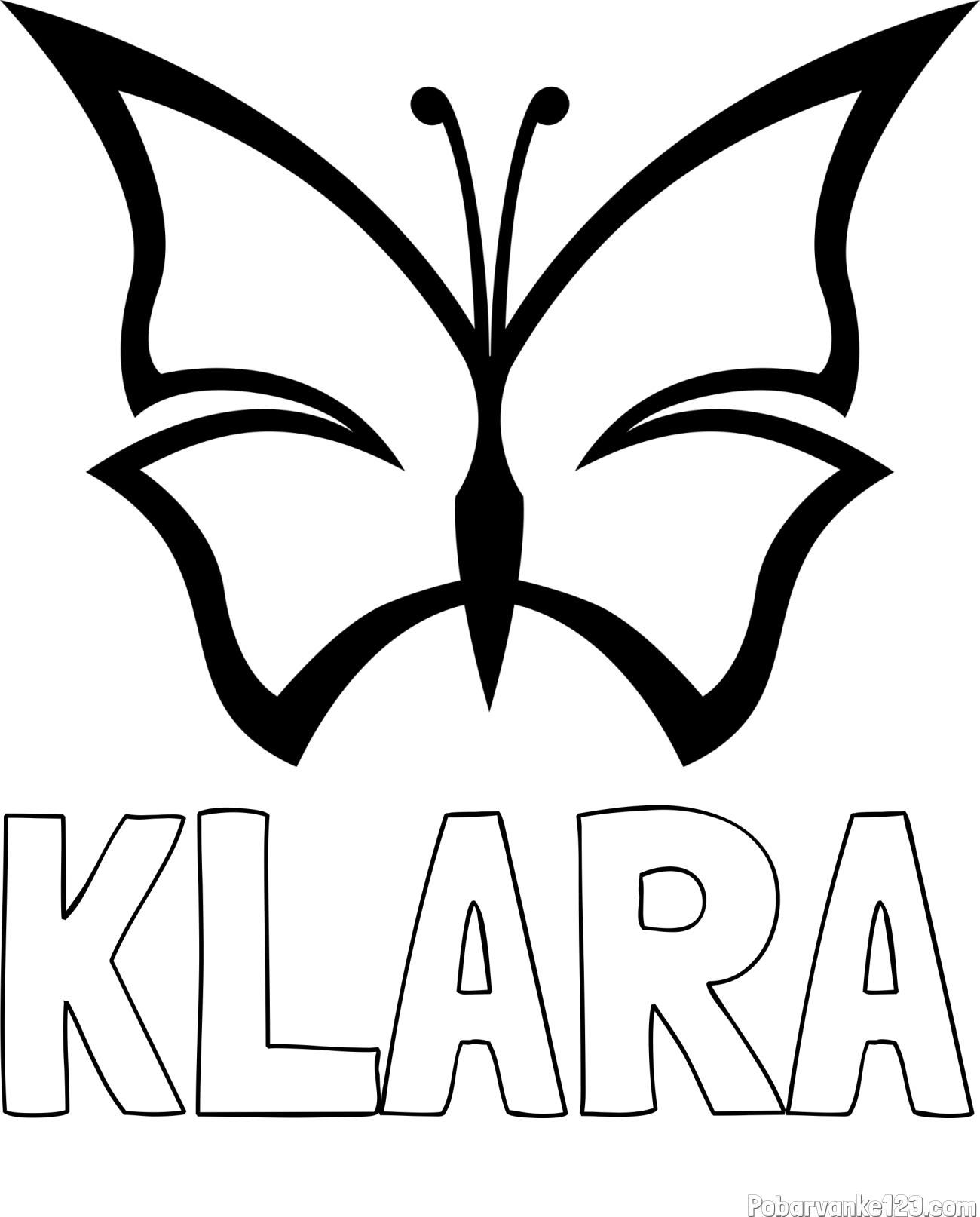 Pobarvanka imena KLARA in otroška pobarvanka metulja