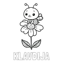 Online izdelana pobarvanka - Pobarvanka imena KLAVDIJA in pobarvanka ljubke čebelice na roži