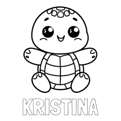 Online izdelana pobarvanka - Pobarvanka imena KRISTINA in otroška pobarvanka ljubke in nasmejane želvice