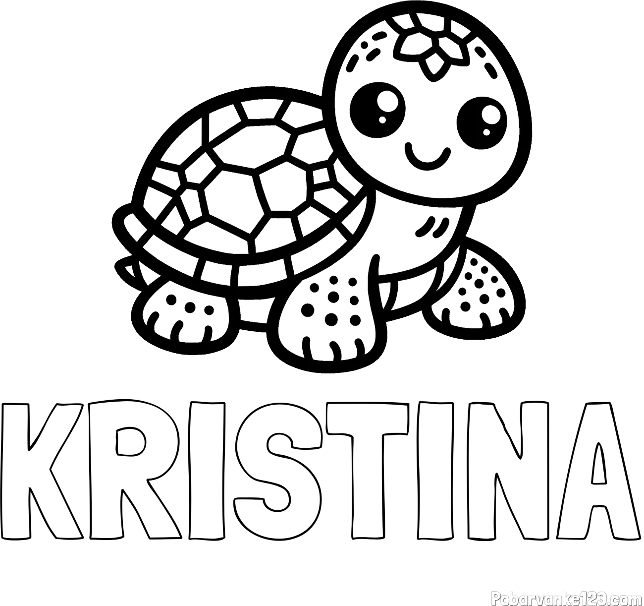 Pobarvanka imena KRISTINA in otroška pobarvanka želve