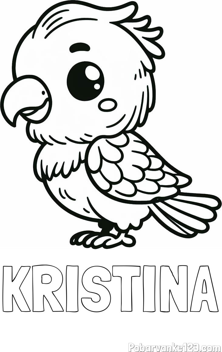 Pobarvanka imena KRISTINA in pobarvanka ljubkega papagaja