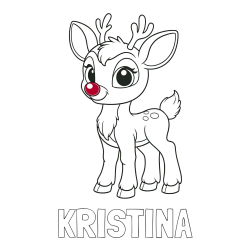Online izdelana pobarvanka - Pobarvanka imena KRISTINA in pobarvanka nasmejanega jelenčka Rudolfa