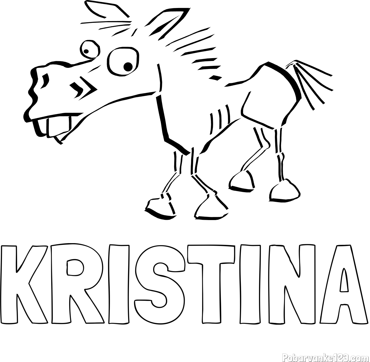 Pobarvanka imena KRISTINA in pobarvanka smešni konj