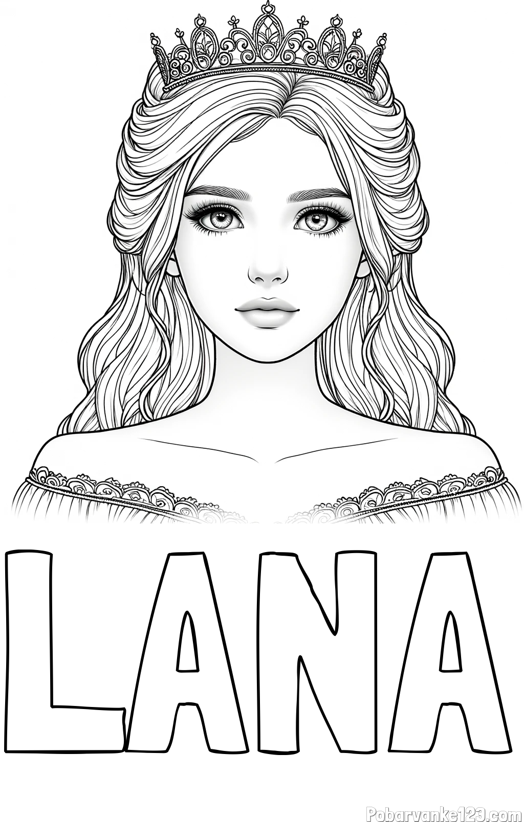 Pobarvanka imena LANA in pobarvanka prikupne princeske s čudovitimi očmi