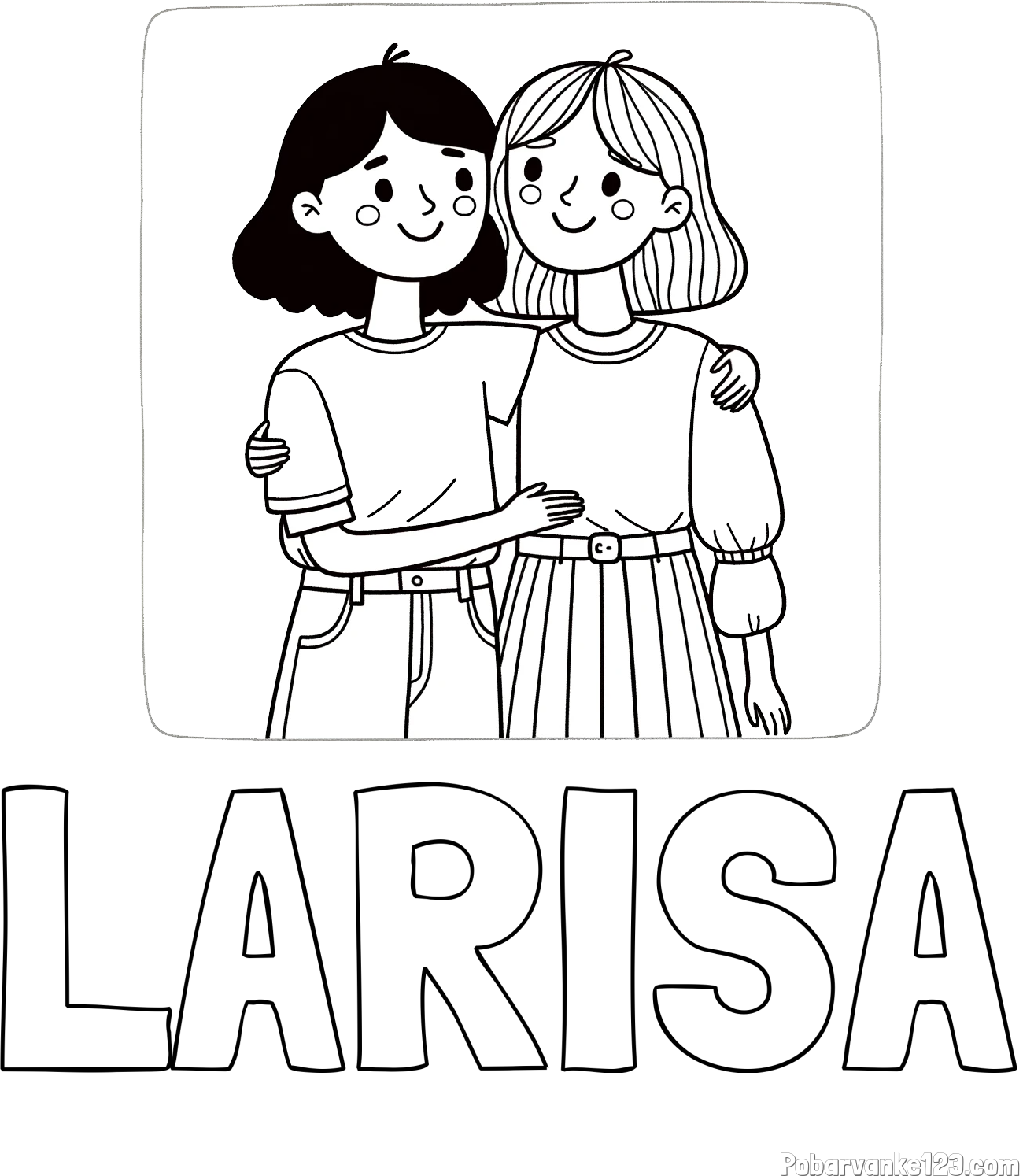 Pobarvanka imena LARISA in otroška pobarvanka dveh prijateljic