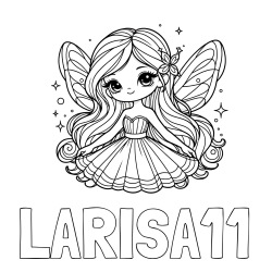 Online izdelana pobarvanka - Pobarvanka imena LARISA11 in pobarvanka ljubke in nasmejane čarobne vile