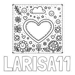 Online izdelana pobarvanka - Pobarvanka imena LARISA11 in pobarvanka srčka ter rožic